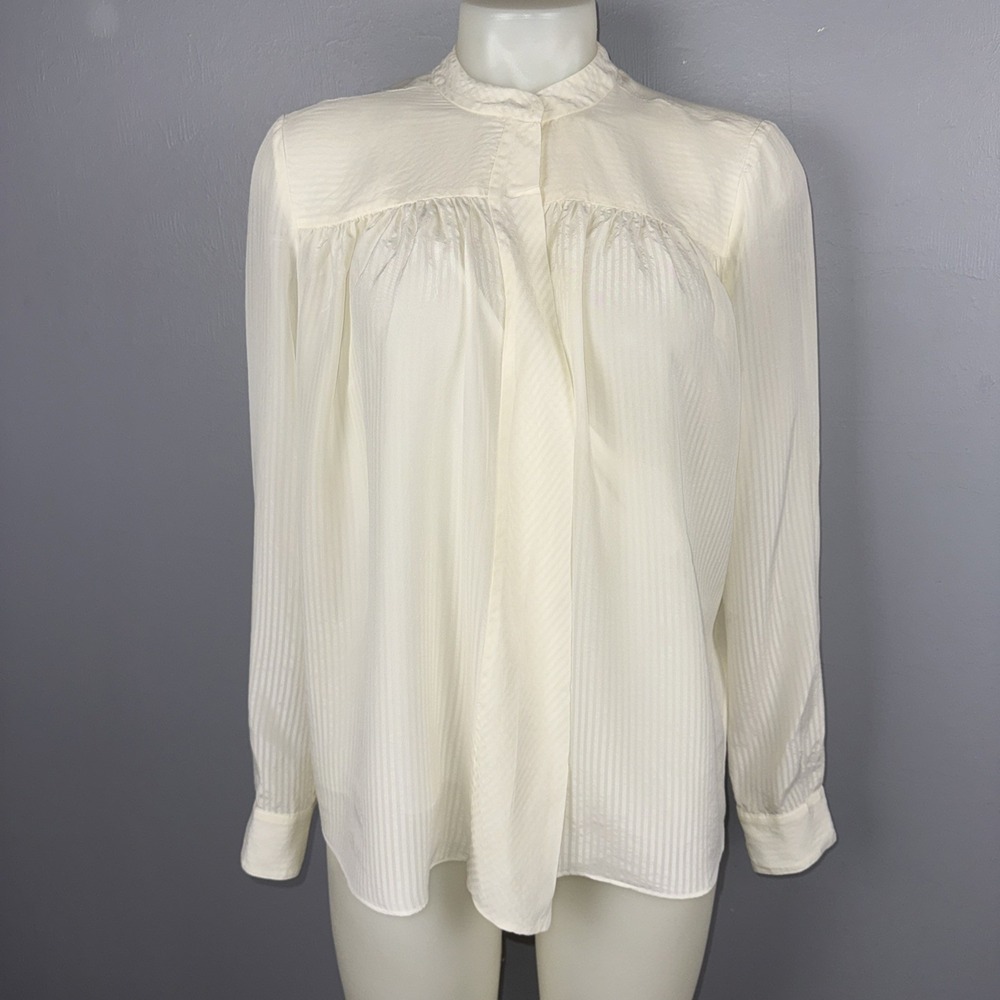Frame Silk Stripe Popover Blouse M Ivory W/ Removable Cami *READ